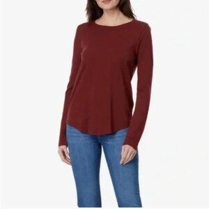 Madewell Whisper Cotton Rib Crewneck Long Sleeve Tee Burgundy Layer Size Small